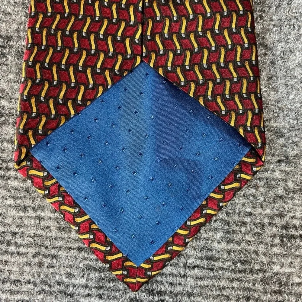 Cocktail Colors Mens Silk Necktie Red Gold Geometric Pattern Hand Made Classic